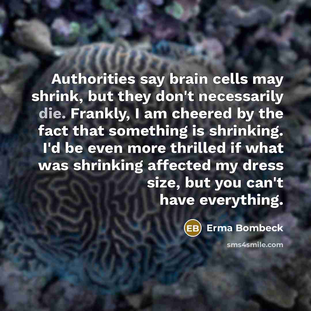 “Authorities say brain cells may shrink, but they don't necessarily…” quote by Erma Bombeck