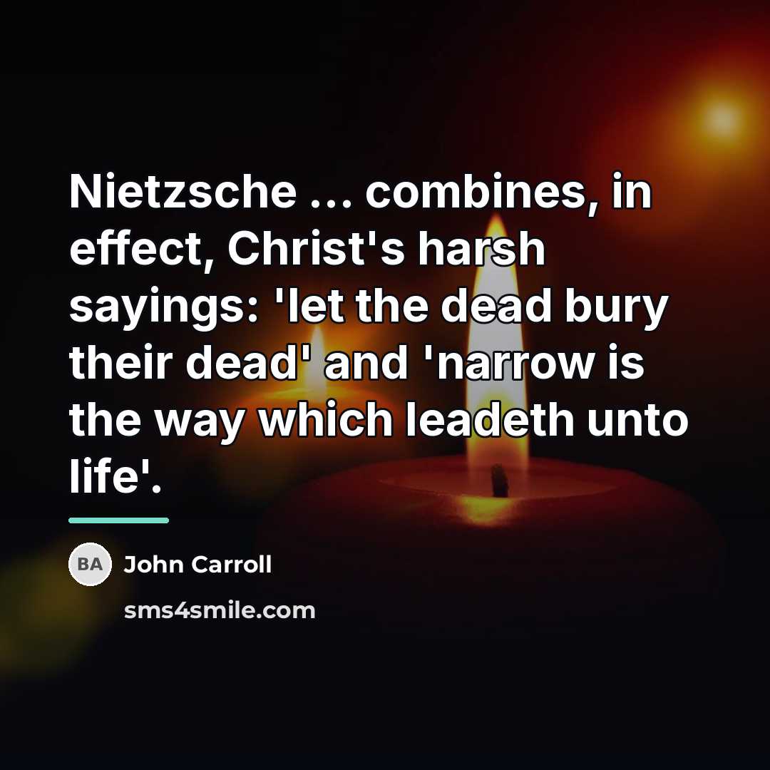 “Nietzsche ... combines, in effect, Christ's harsh sayings: 'let the…” quote by John Carroll