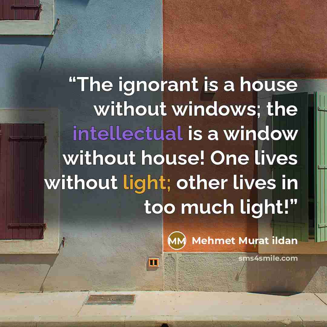 “The ignorant is a house without windows; the intellectual is a window without house! One lives without light; other lives in too much light!” quote by Mehmet Murat ildan