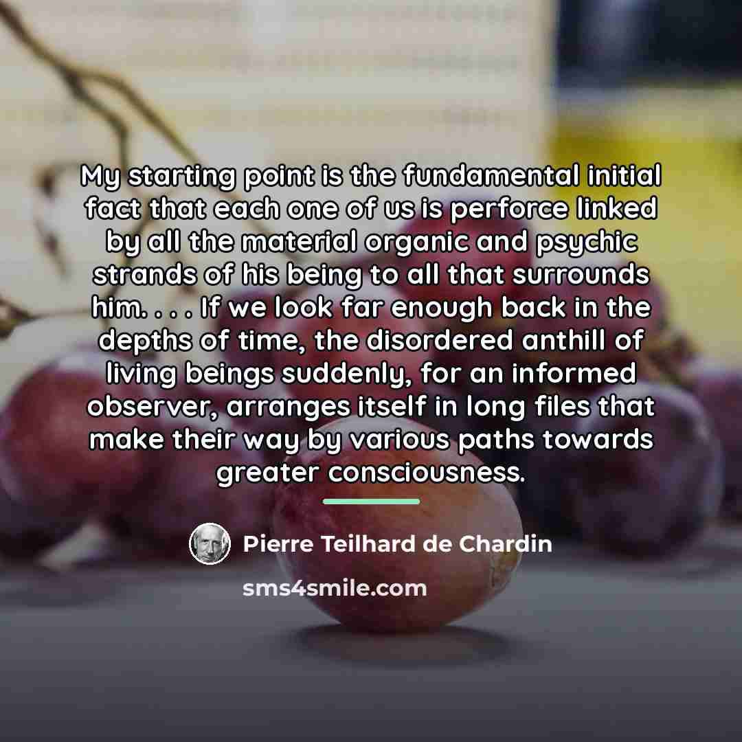 “My starting point is the fundamental initial fact that each…” quote by Pierre Teilhard de Chardin