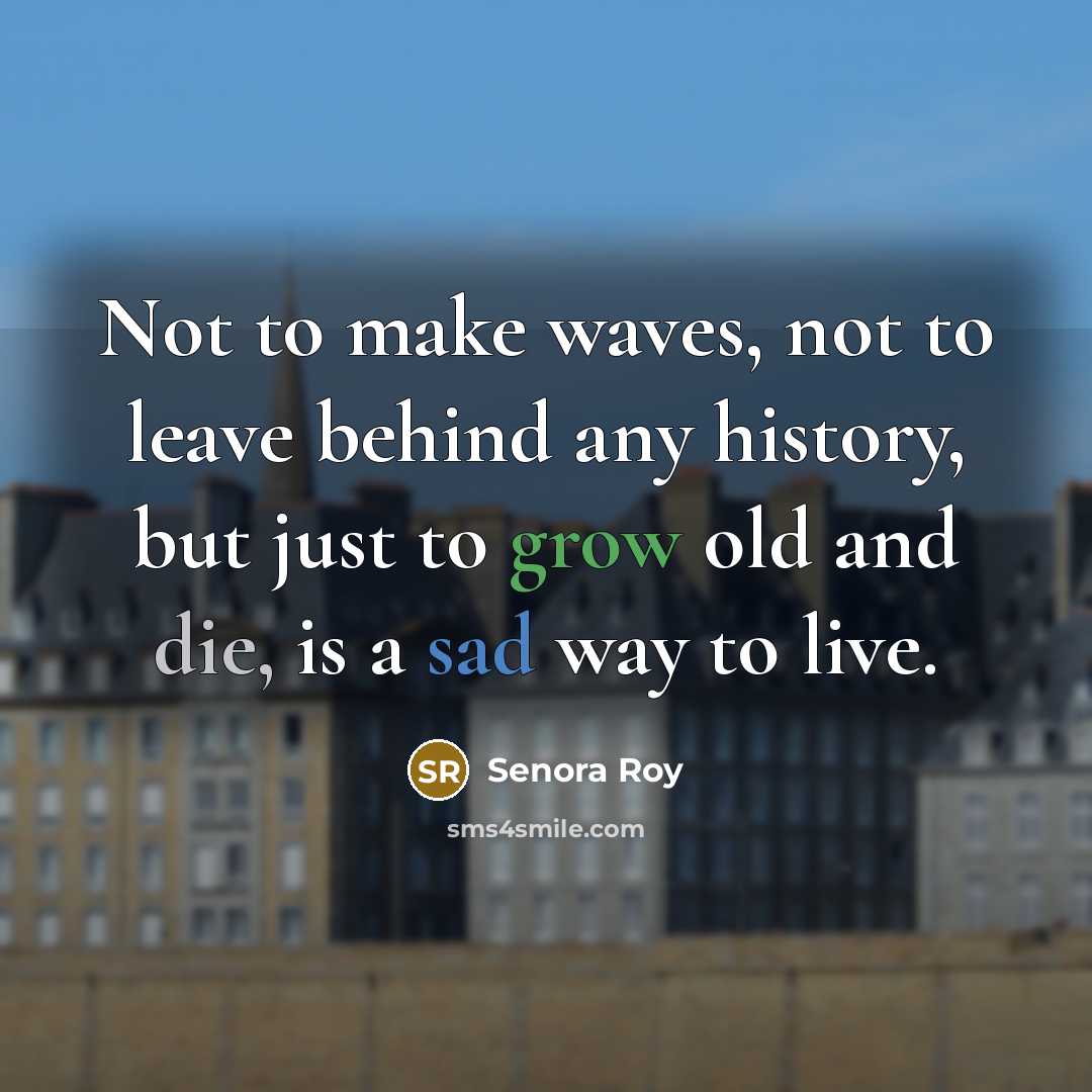 “Not to make waves, not to leave behind any history,…” quote by Senora Roy