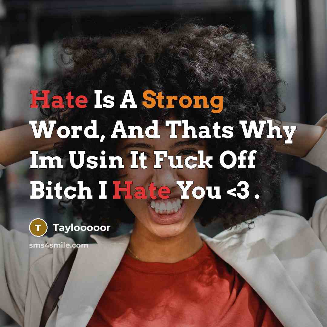 “Hate Is A Strong Word, And Thats Why Im Usin It Fuck Off Bitch I Hate You” quote by Taylooooor