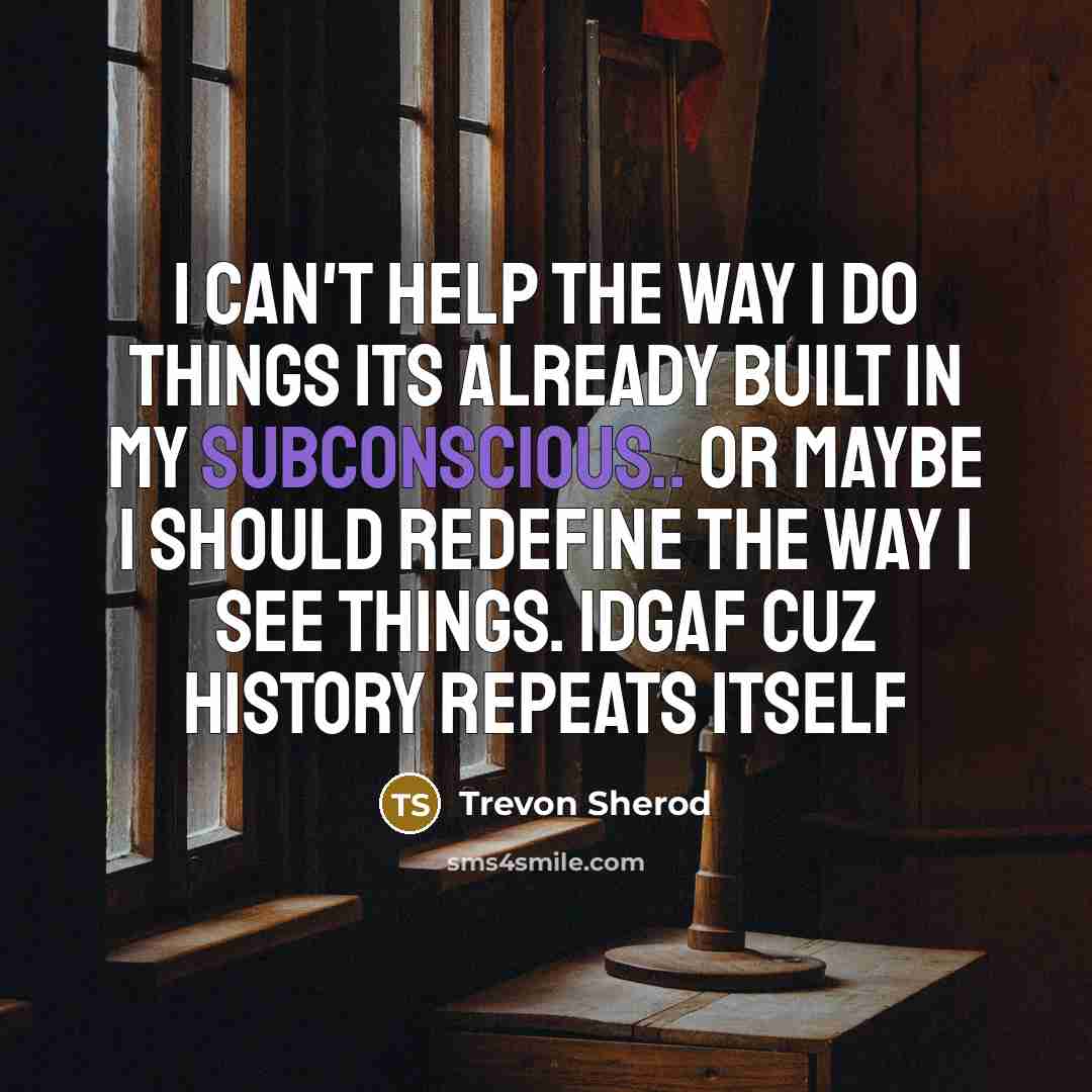 “I can't help the way I do things its already built in my subconscious.. or maybe I should Redefine the Way I See Things. IDGAF cuz history repeats itself” quote by Trevon Sherod