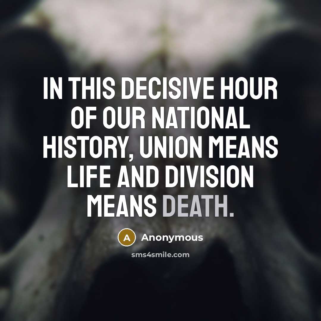 “In this decisive hour of our national history, union means…” quote by Anonymous