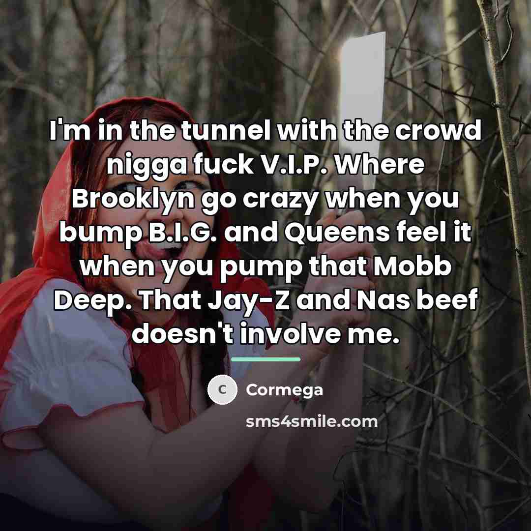 “I'm in the tunnel with the crowd nigga fuck V.I.P.…” quote by Cormega