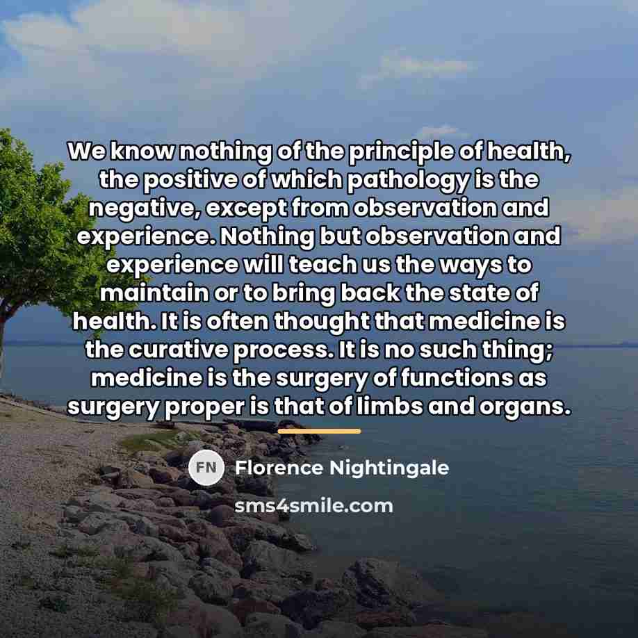 “We know nothing of the principle of health, the positive…” quote by Florence Nightingale