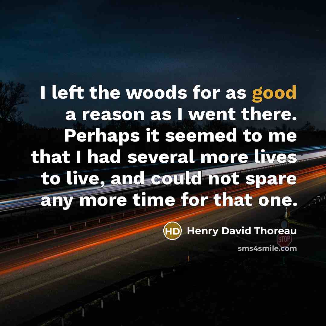 “I left the woods for as good a reason as…” quote by Henry David Thoreau