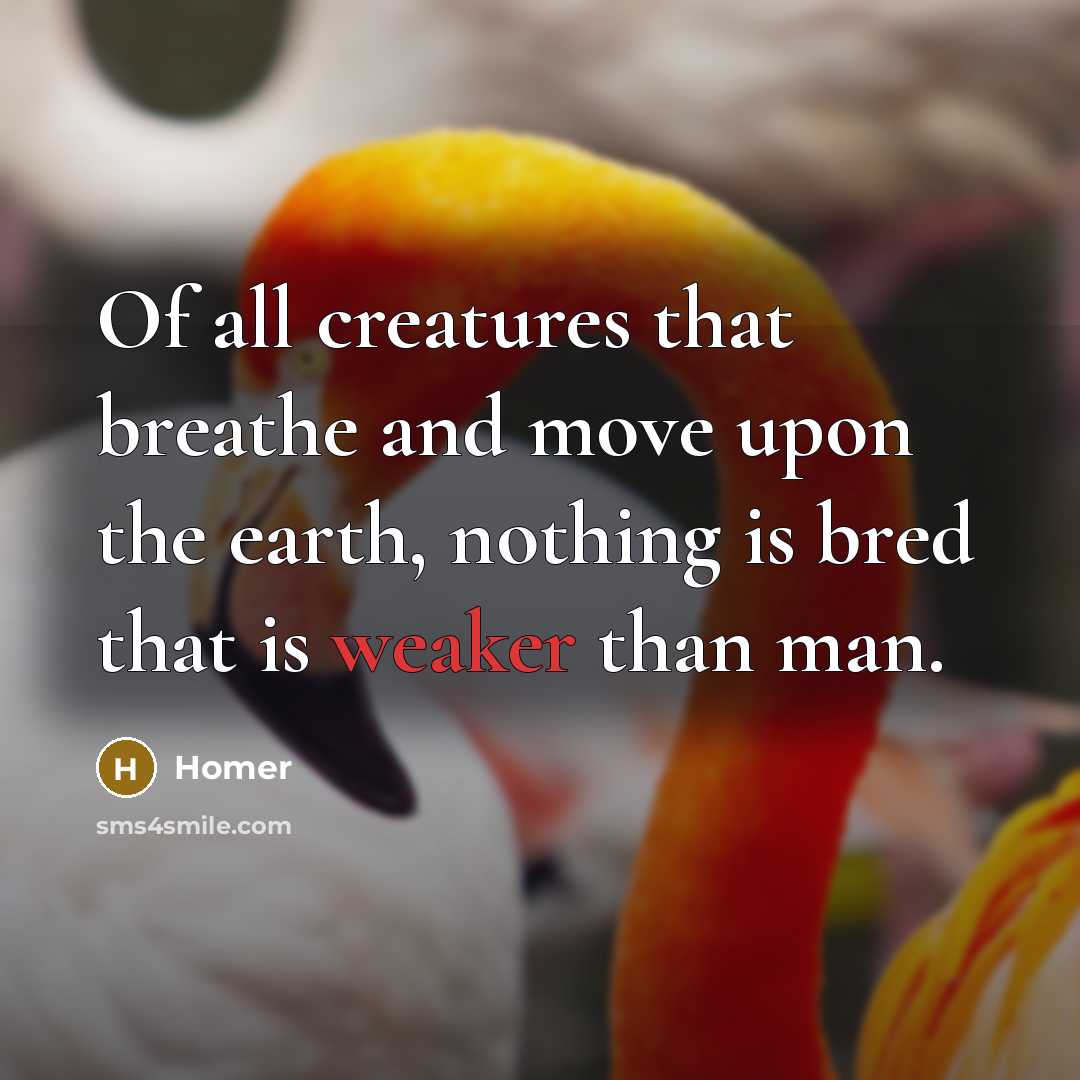 “Of all creatures that breathe and move upon the earth, nothing is bred that is weaker than man.” quote by Homer