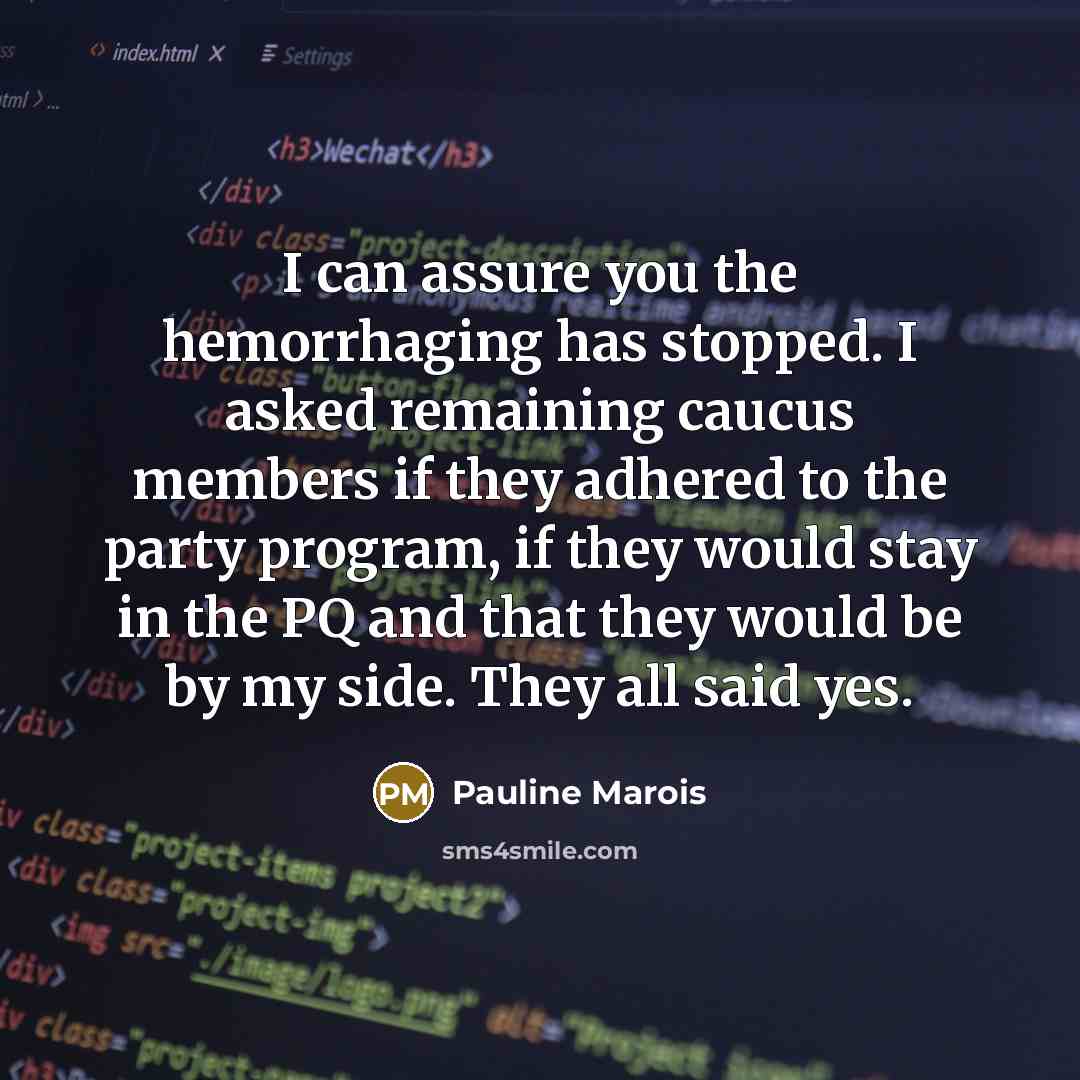 “I can assure you the hemorrhaging has stopped. I asked…” quote by Pauline Marois