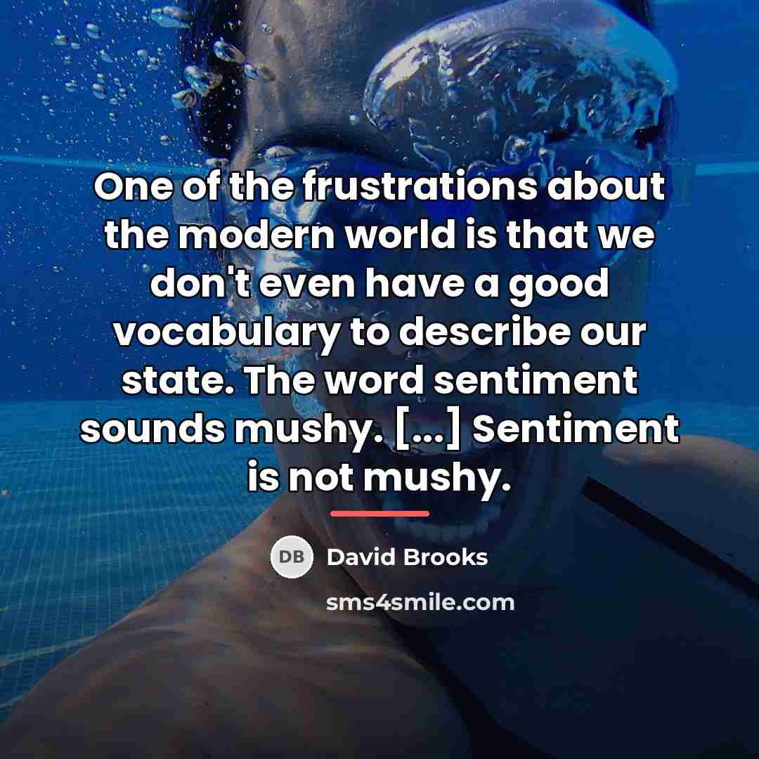 “One of the frustrations about the modern world is that…” quote by David Brooks