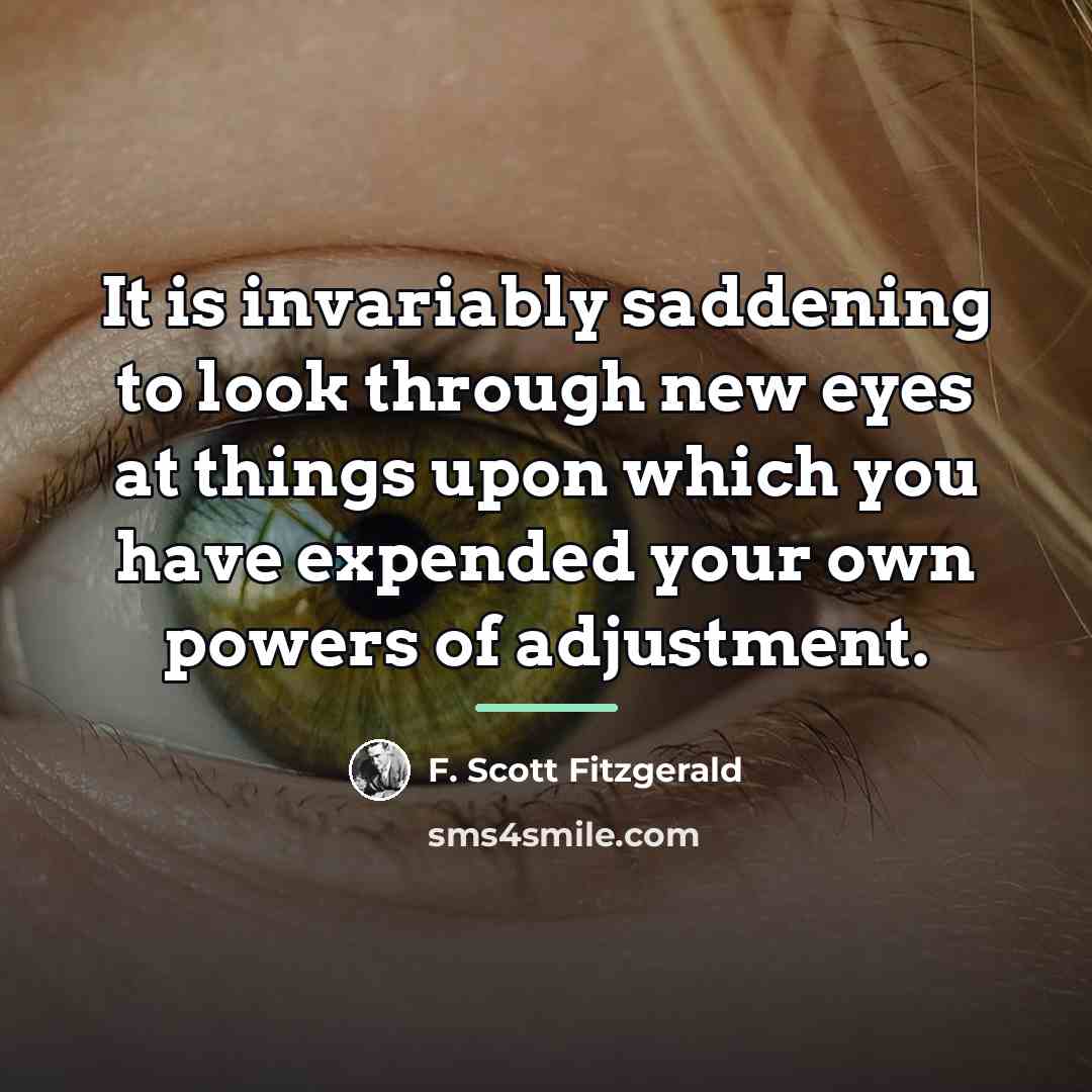 “It is invariably saddening to look through new eyes at…” quote by F. Scott Fitzgerald