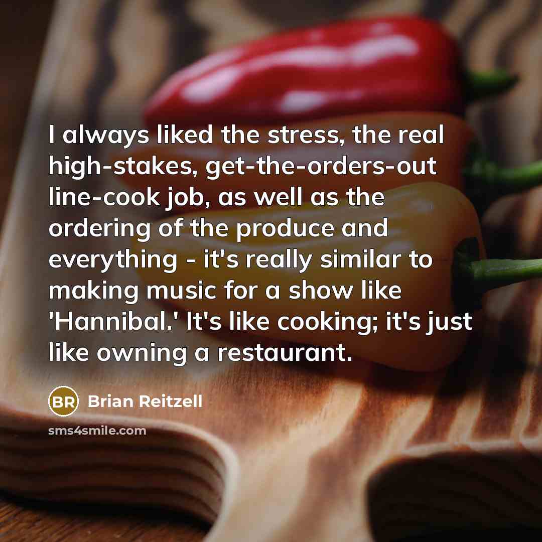 “I always liked the stress, the real high-stakes, get-the-orders-out line-cook…” quote by Brian Reitzell