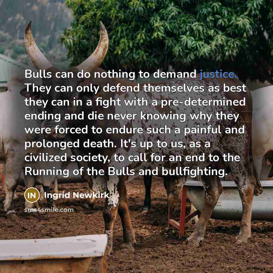 “Bulls can do nothing to demand justice. They can only…” quote by Ingrid Newkirk