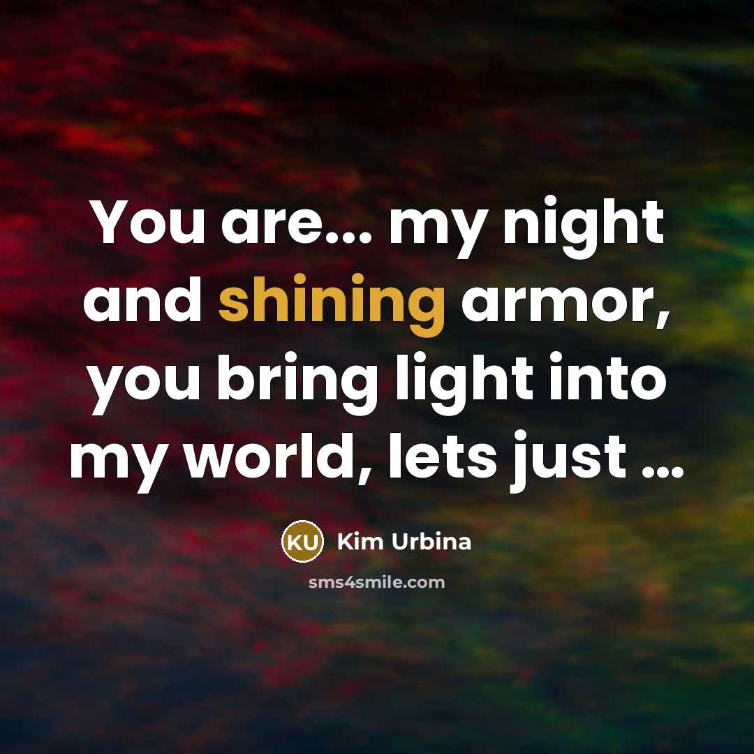 “You are... my night and shining armor, you bring light…” quote by Kim Urbina