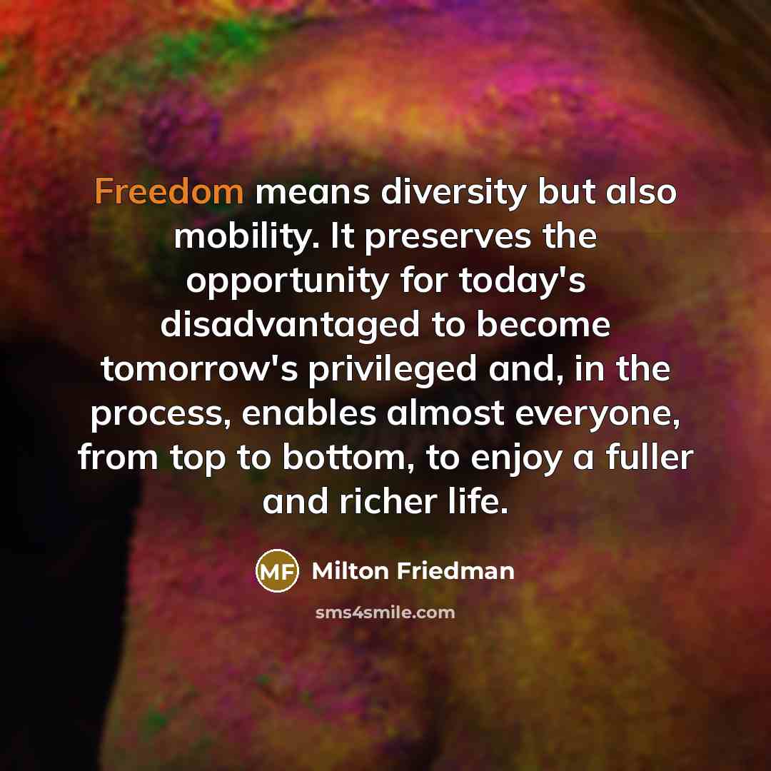 “Freedom means diversity but also mobility. It preserves the opportunity…” quote by Milton Friedman