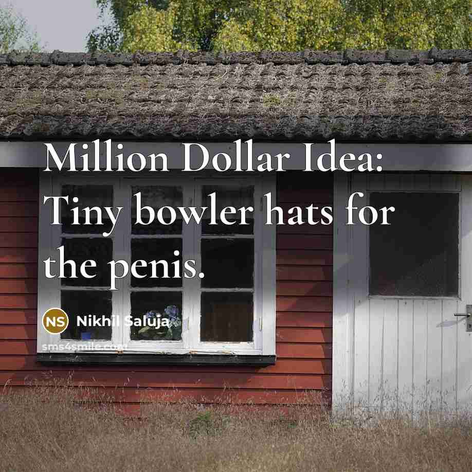 “Million Dollar Idea: Tiny bowler hats for the penis.” quote by Nikhil Saluja