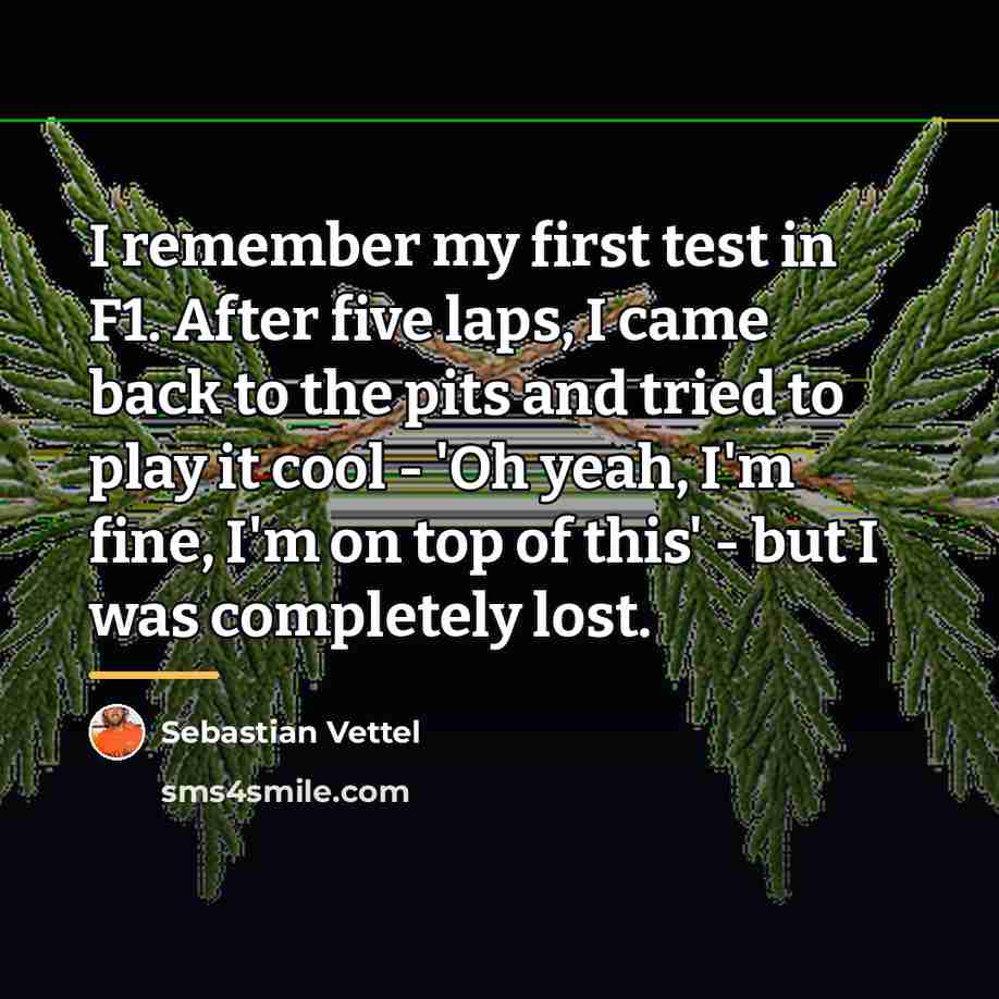 “I remember my first test in F1. After five laps,…” quote by Sebastian Vettel