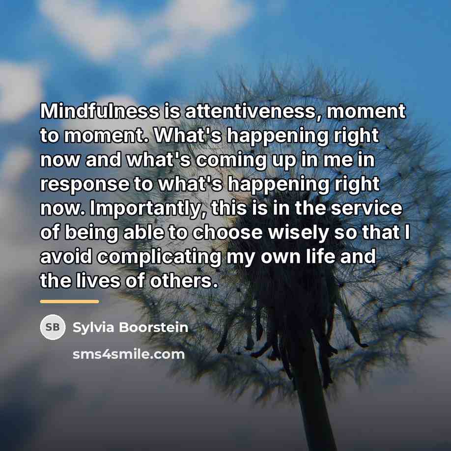 “Mindfulness is attentiveness, moment to moment. What's happening right now…” quote by Sylvia Boorstein