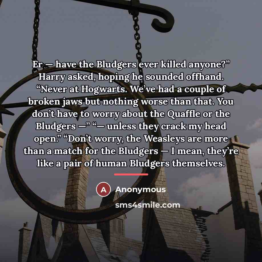 “Er — have the Bludgers ever killed anyone?” Harry asked,…” quote by Anonymous
