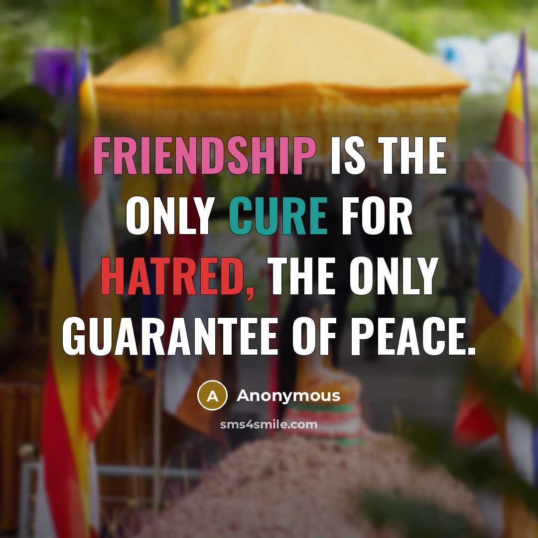 “Friendship is the only cure for hatred, the only guarantee…” quote by Anonymous