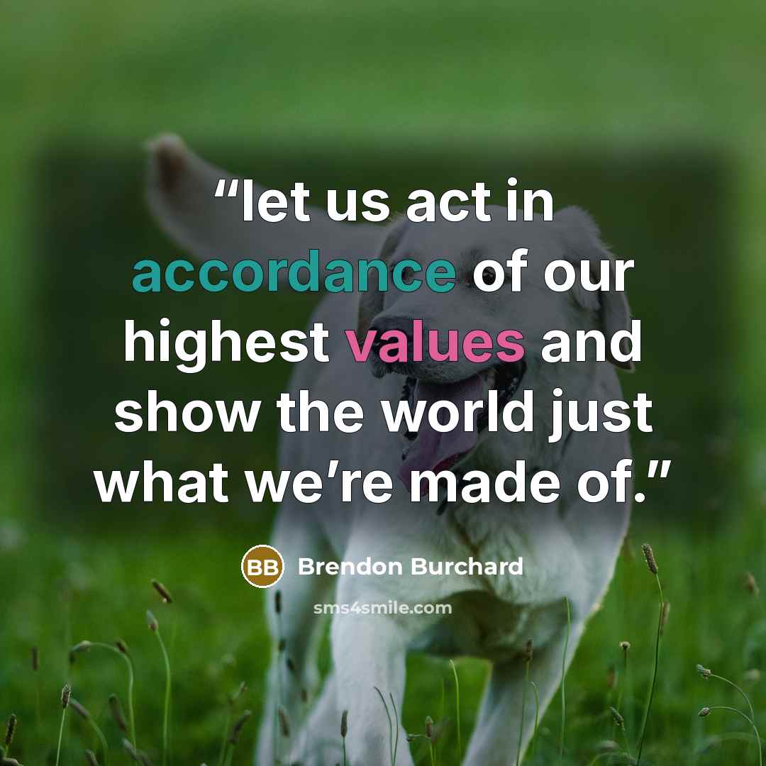 “let us act in accordance of our highest values and show the world just what we’re made of.” quote by Brendon Burchard