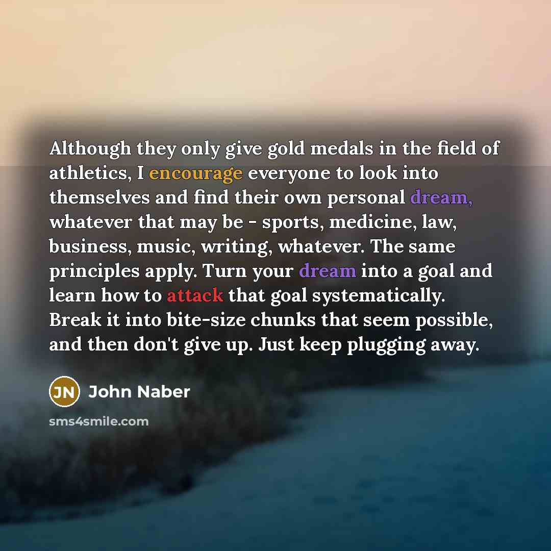 “Although they only give gold medals in the field of athletics, I encourage everyone to look into themselves and find their own personal dream, whatever that may be - sports, medicine, law, business, music, writing, whatever. The same principles apply. Turn your dream into a goal and learn how to…” quote by John Naber
