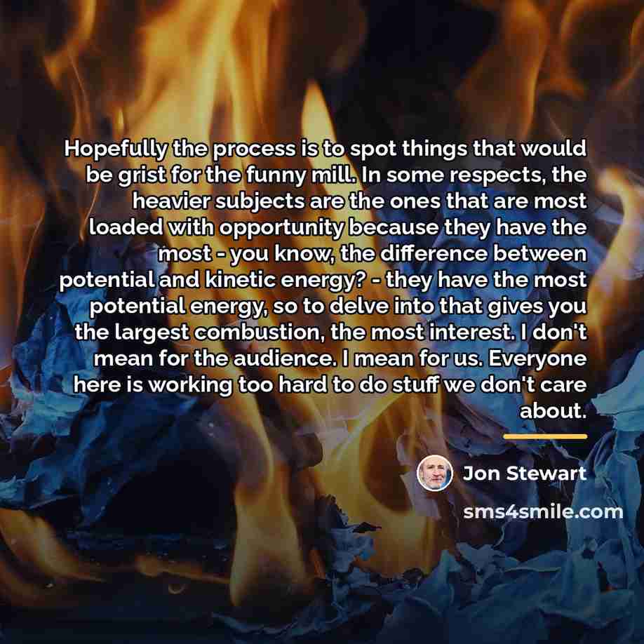 “Hopefully the process is to spot things that would be…” quote by Jon Stewart