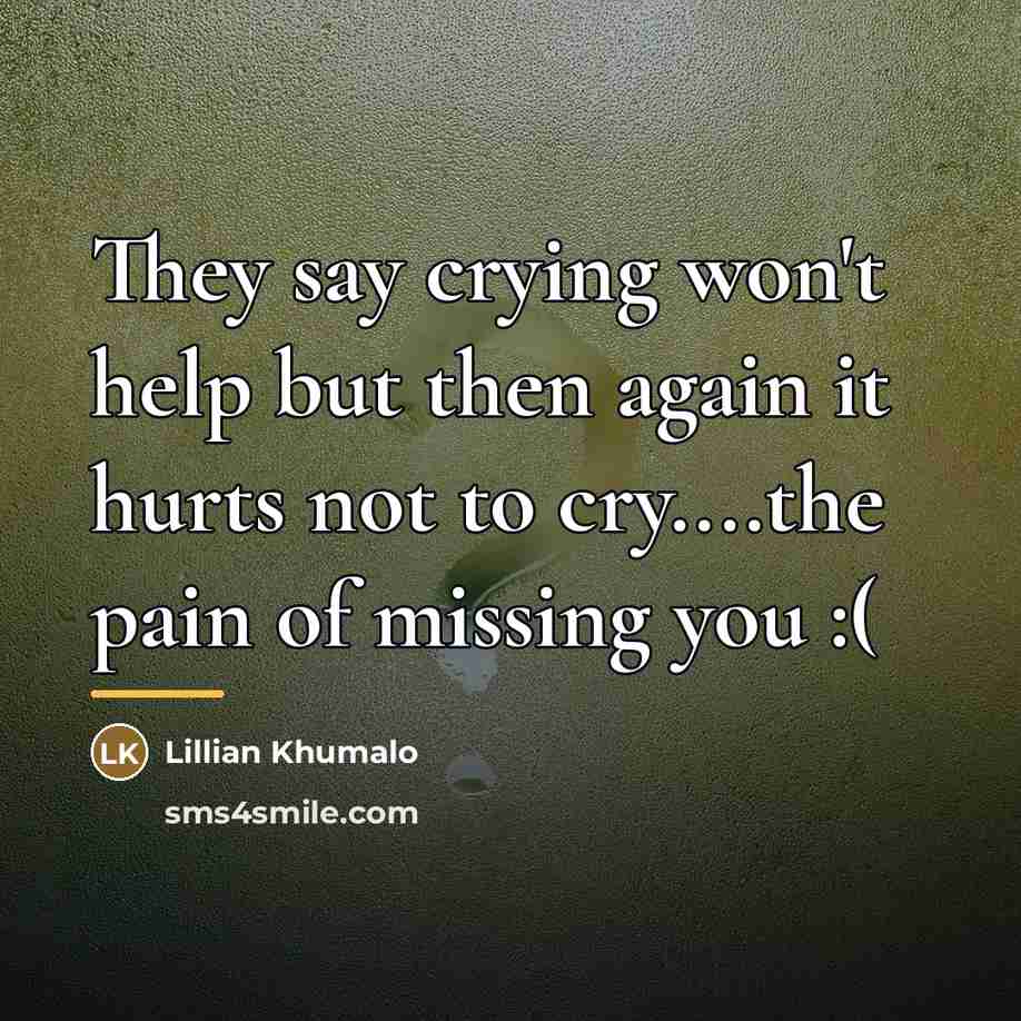 “They say crying won't help but then again it hurts…” quote by Lillian Khumalo