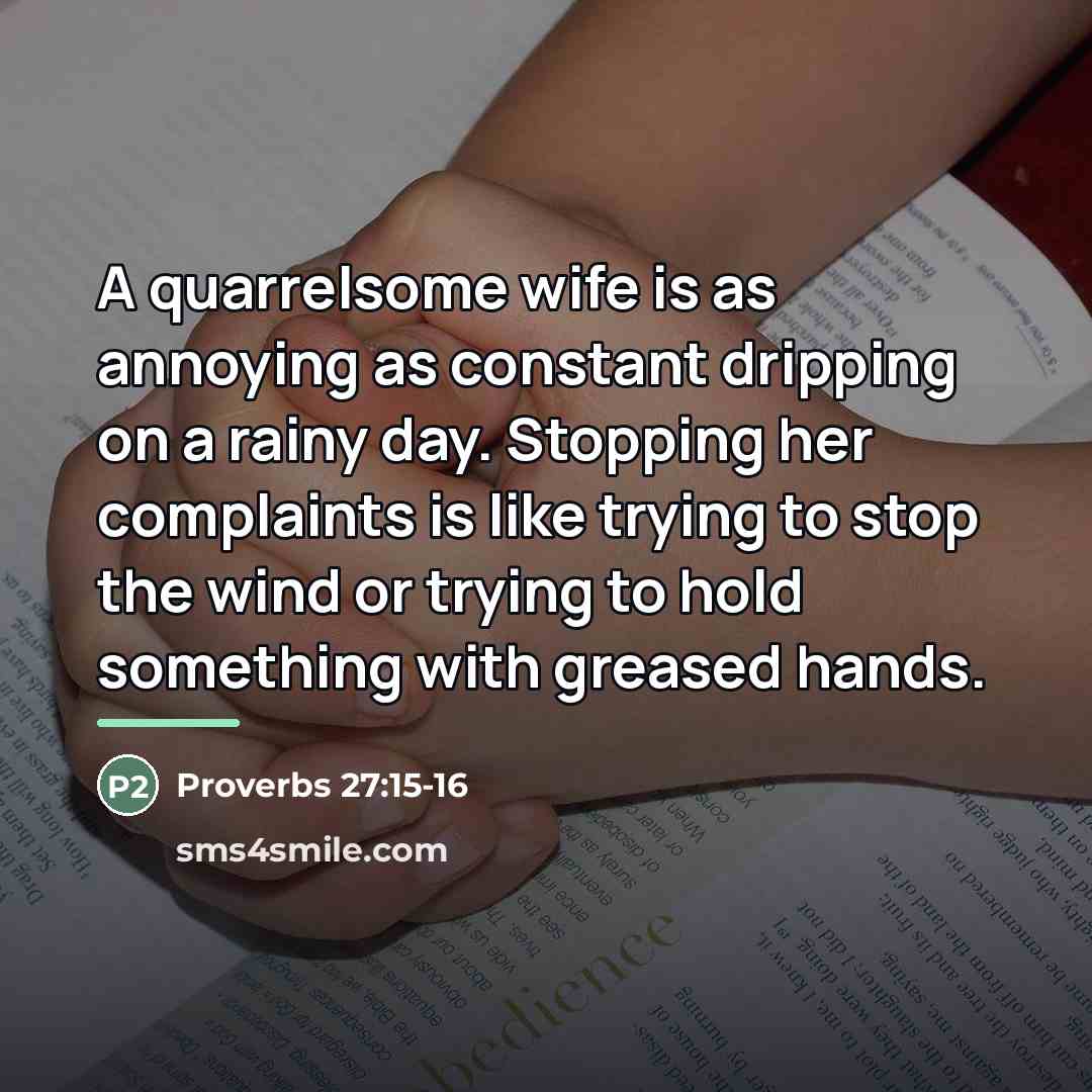 “A quarrelsome wife is as annoying as constant dripping on…” quote by Proverbs 27:15-16