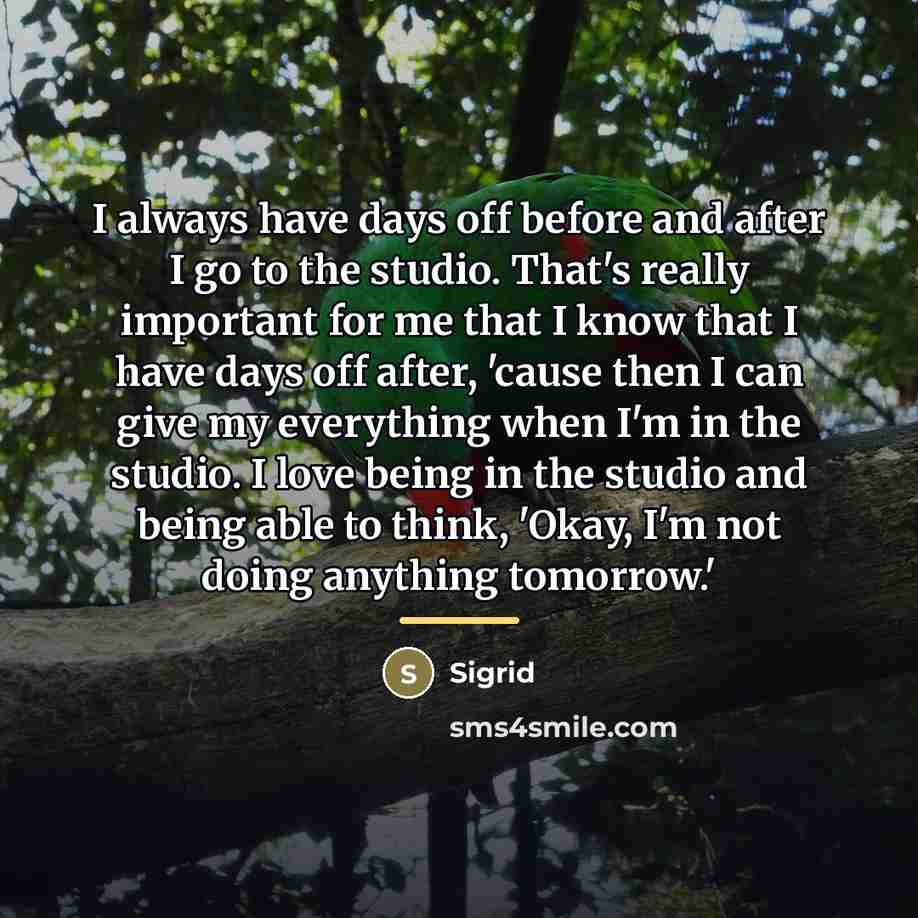 “I always have days off before and after I go…” quote by Sigrid