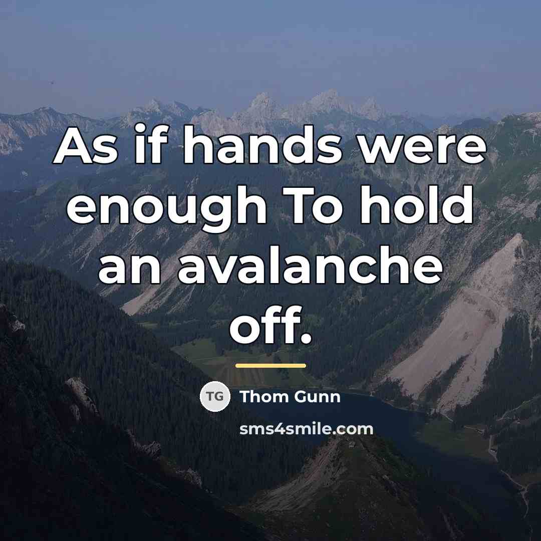 “As if hands were enough To hold an avalanche off.…” quote by Thom Gunn