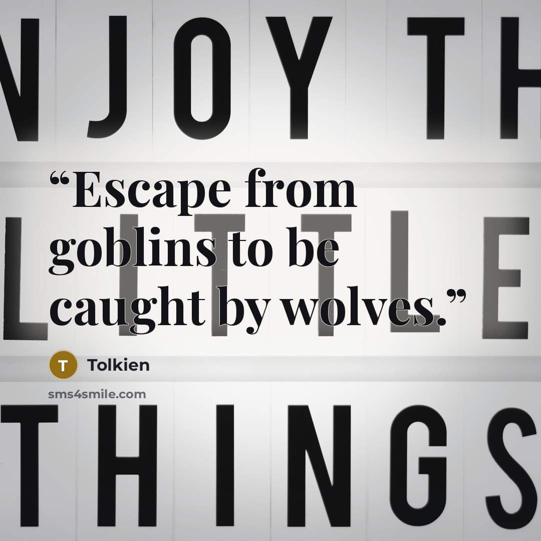 “Escape from goblins to be caught by wolves.” quote by Tolkien