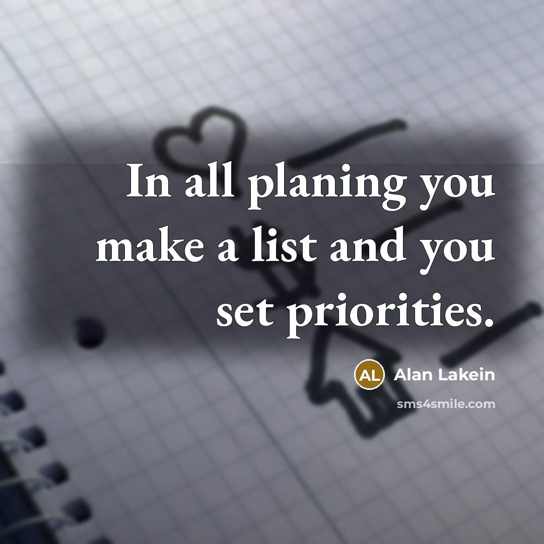 “In all planing you make a list and you set…” quote by Alan Lakein