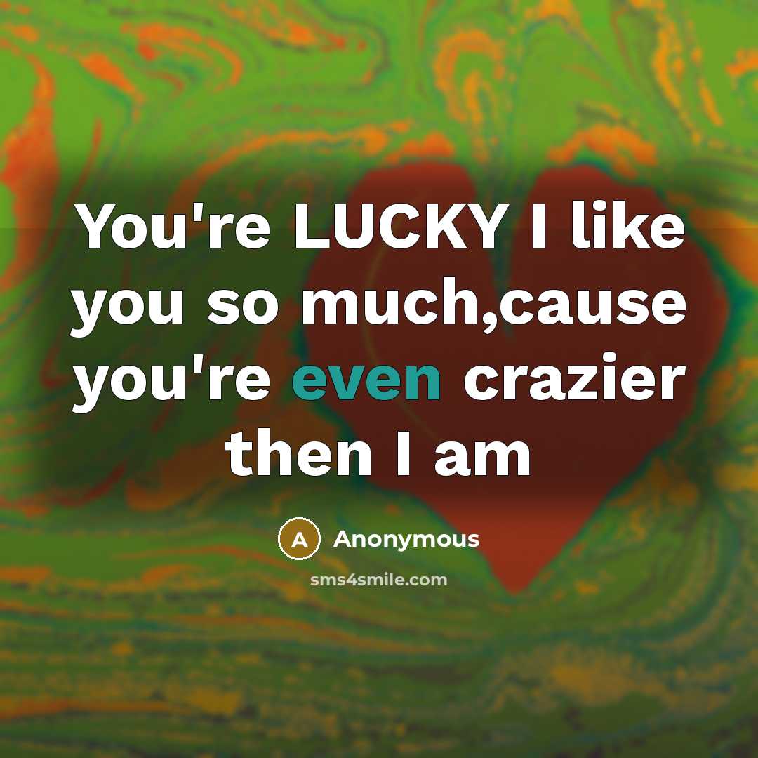 “You're LUCKY I like you so much,cause you're even crazier…” quote by Anonymous