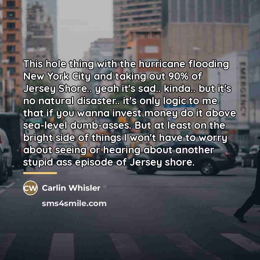 “This hole thing with the hurricane flooding New York City…” quote by Carlin Whisler