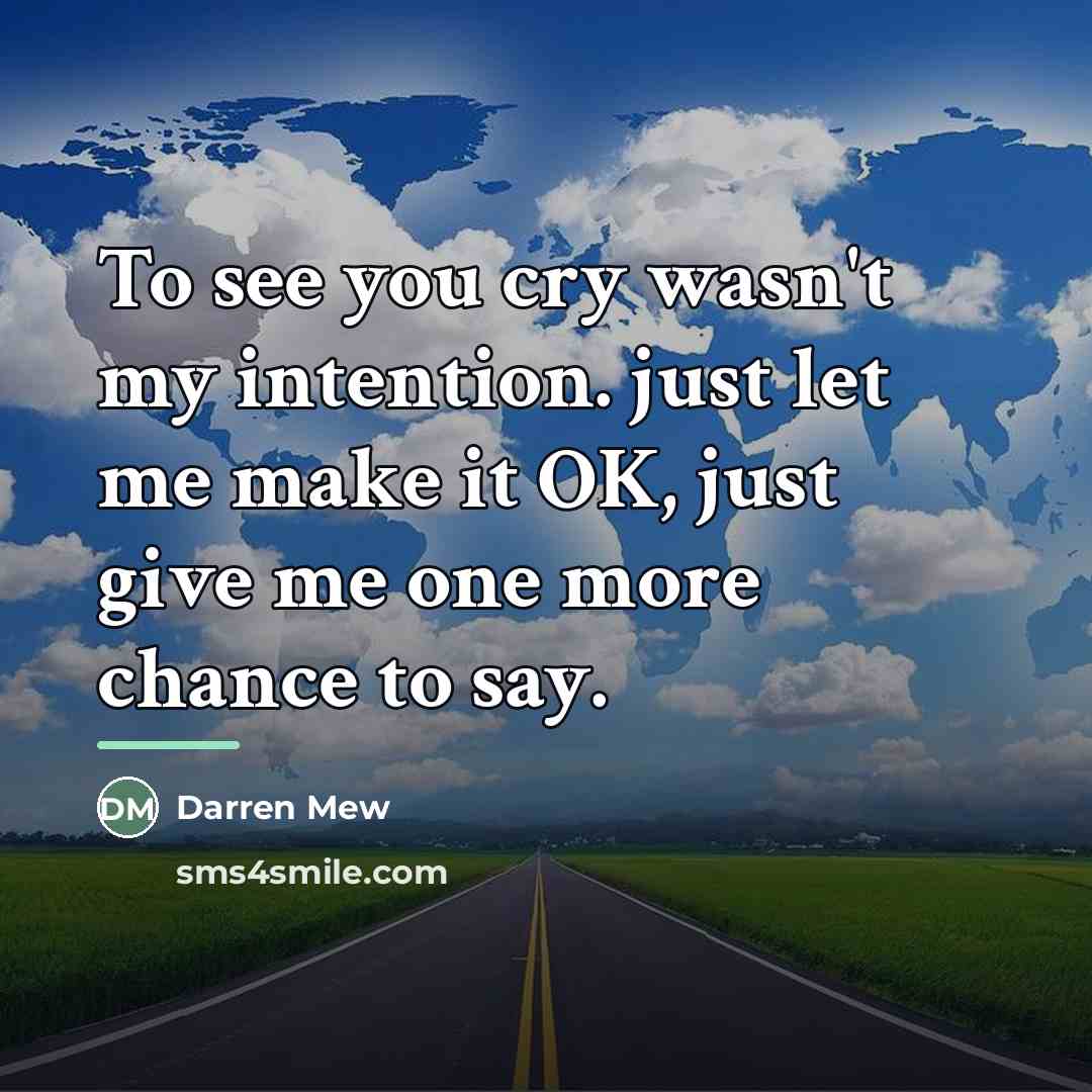 “To see you cry wasn't my intention. just let me…” quote by Darren Mew