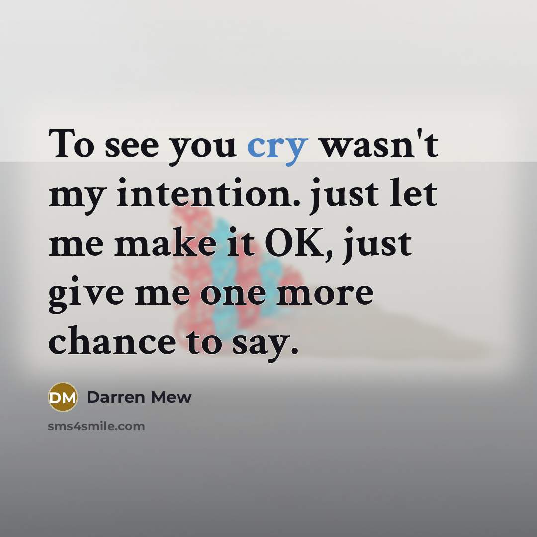 “To see you cry wasn't my intention. just let me make it OK, just give me one more chance to say.” quote by Darren Mew