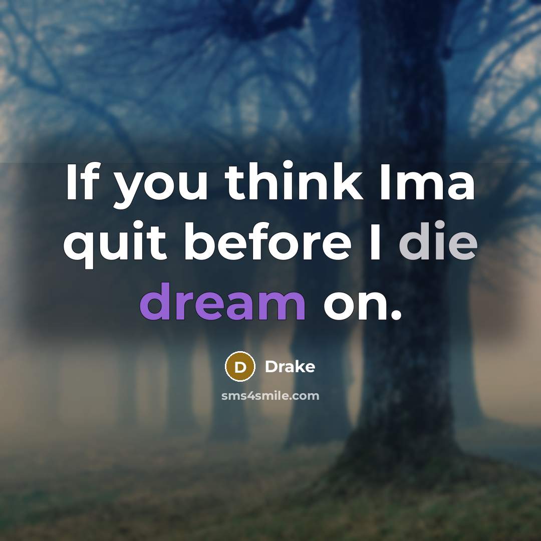 “If you think Ima quit before I die dream on.…” quote by Drake