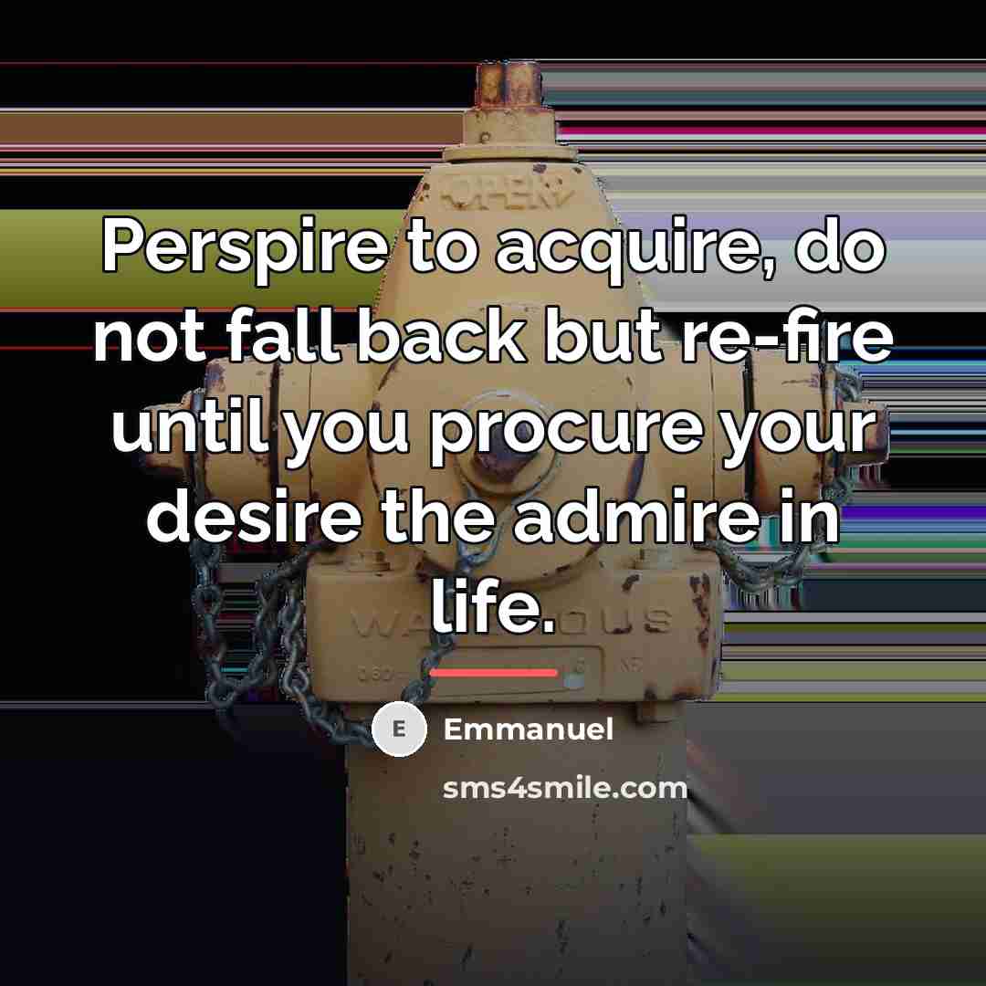 “Perspire to acquire, do not fall back but re-fire until…” quote by Emmanuel