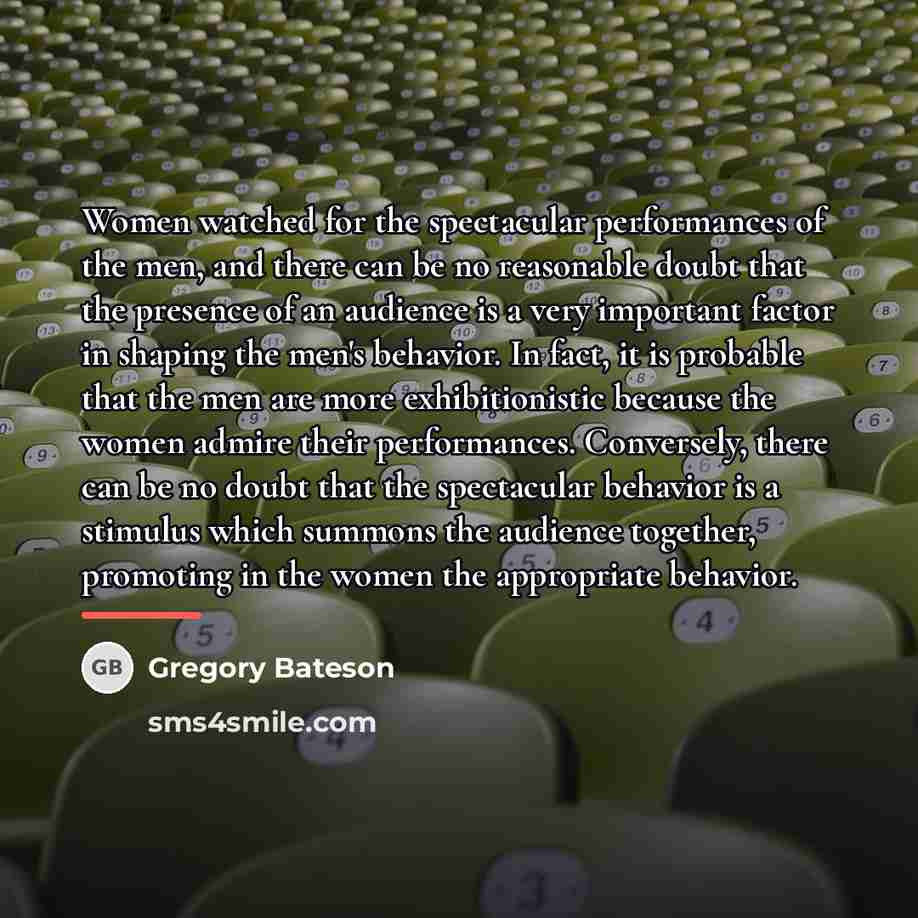 “Women watched for the spectacular performances of the men, and…” quote by Gregory Bateson