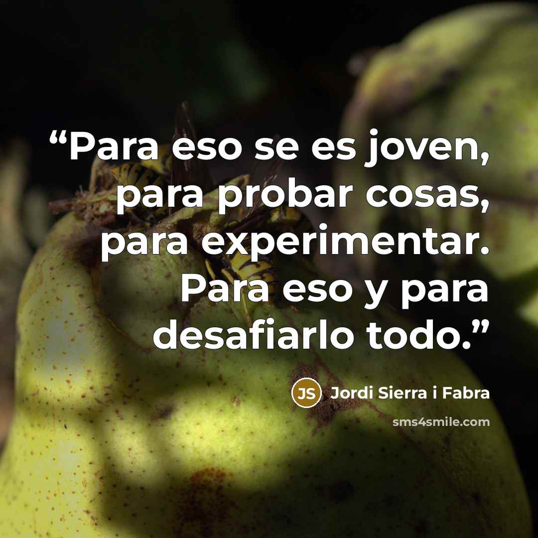 “Para eso se es joven, para probar cosas, para experimentar. Para eso y para desafiarlo todo.” quote by Jordi Sierra i Fabra
