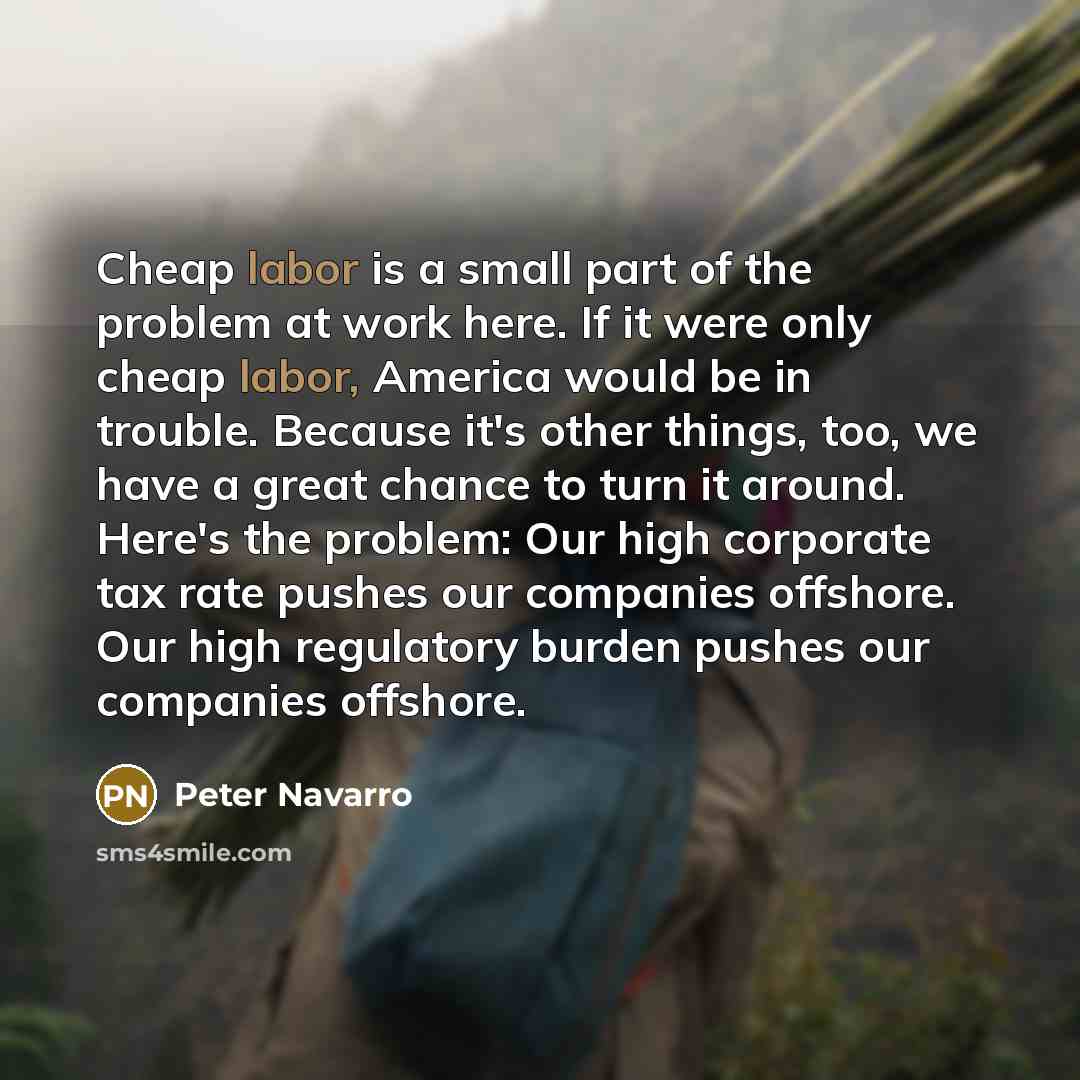 “Cheap labor is a small part of the problem at…” quote by Peter Navarro