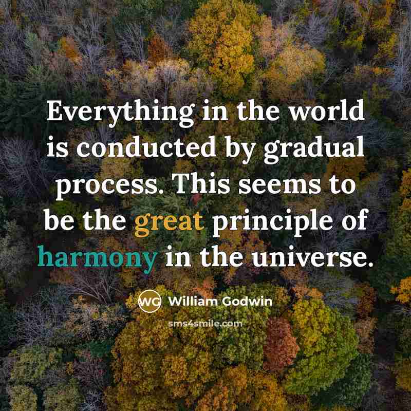 “Everything in the world is conducted by gradual process. This seems to be the great principle of harmony in the universe.” quote by William Godwin