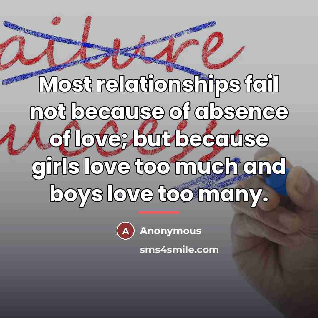 “Most relationships fail not because of absence of love; but…” quote by Anonymous
