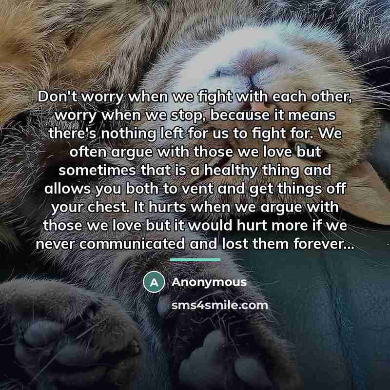 “Don't worry when we fight with each other, worry when…” quote by Anonymous