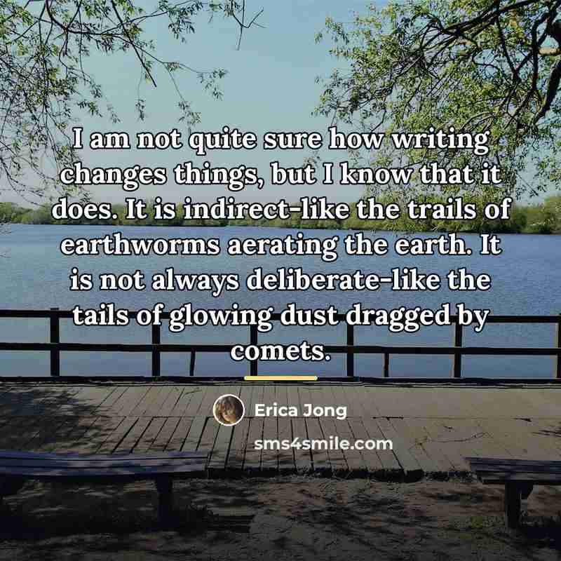 “I am not quite sure how writing changes things, but…” quote by Erica Jong