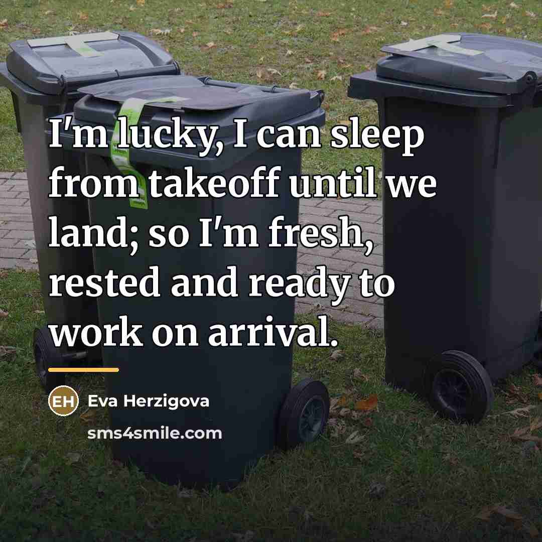 “I'm lucky, I can sleep from takeoff until we land;…” quote by Eva Herzigova