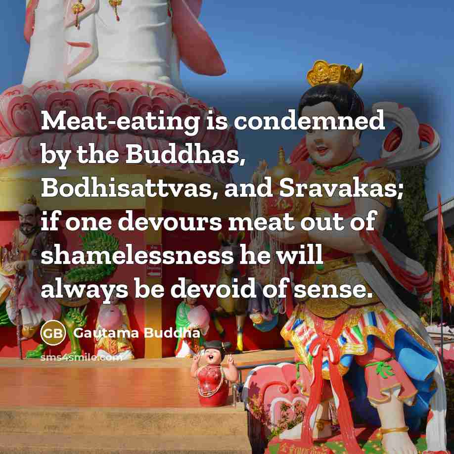 “Meat-eating is condemned by the Buddhas, Bodhisattvas, and Sravakas; if…” quote by Gautama Buddha