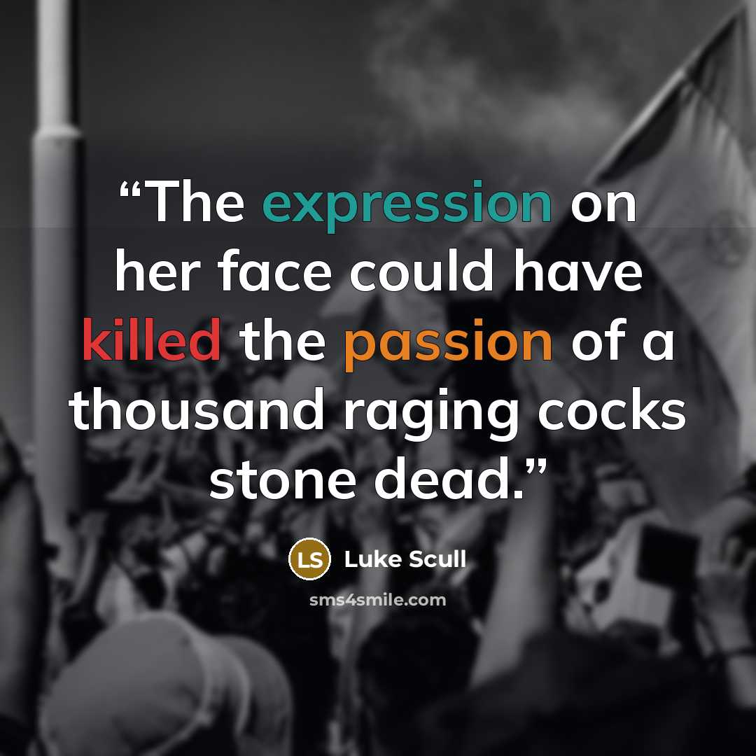 “The expression on her face could have killed the passion of a thousand raging cocks stone dead.” quote by Luke Scull