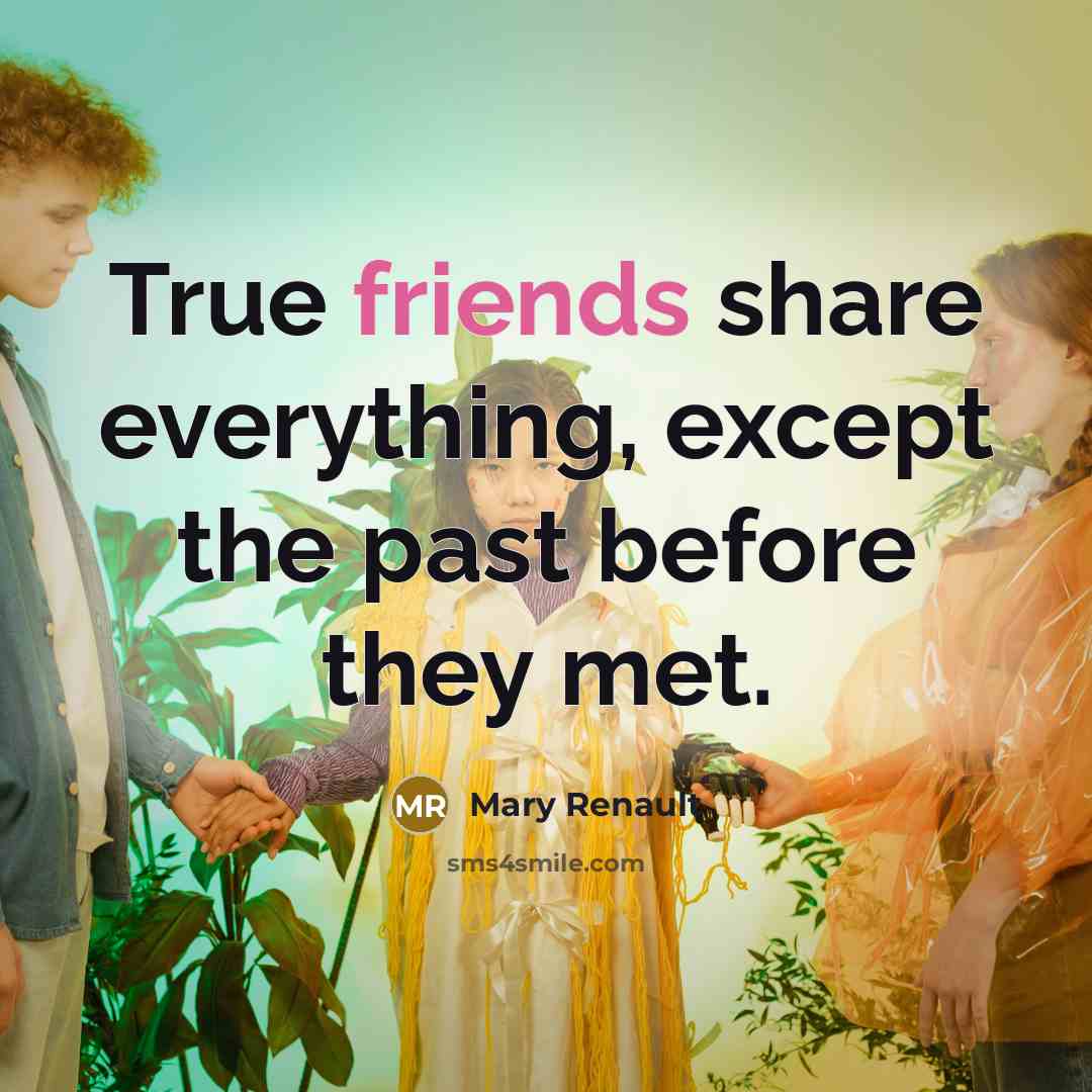 “True friends share everything, except the past before they met.” quote by Mary Renault